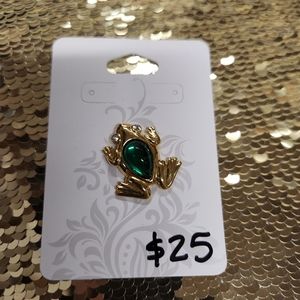 Vintage Monet Gold-Toned Frog w/ Jewels Broche #368